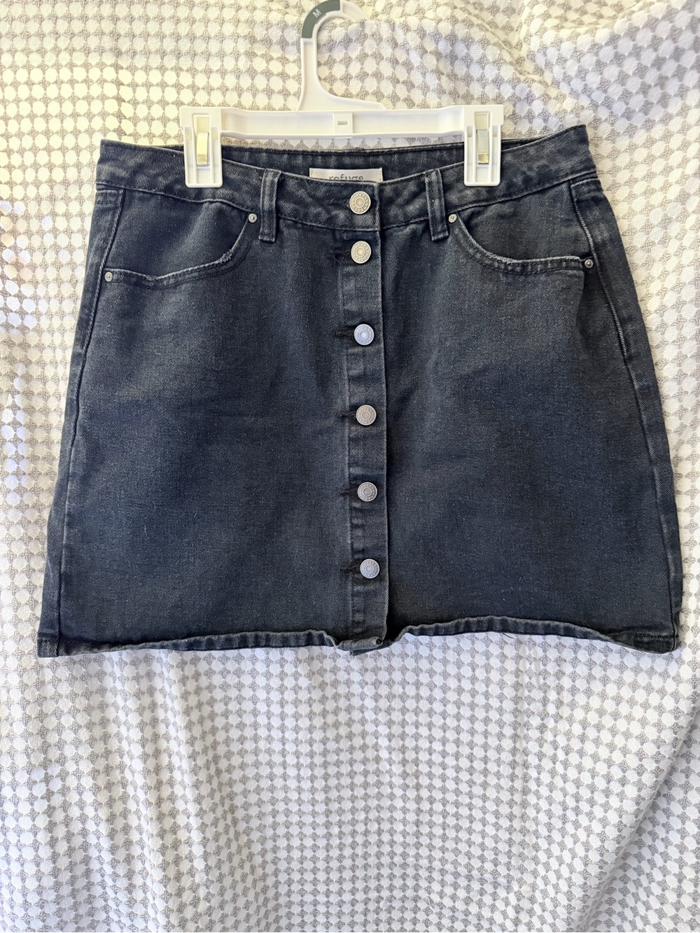 refuge Black Button-Front Mini Denim Skirt